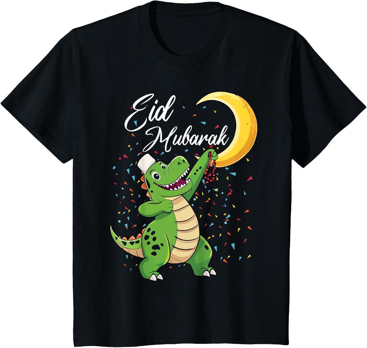 Eid Mubarak Dinosaur Happy Ramadan Islamic Muslim T-Shirt - Black