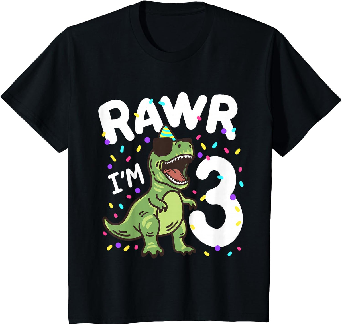 Three Rawr I'm 3 Years Old T Rex Dinosaur 3rd Birthday Boys T-Shirt - Black