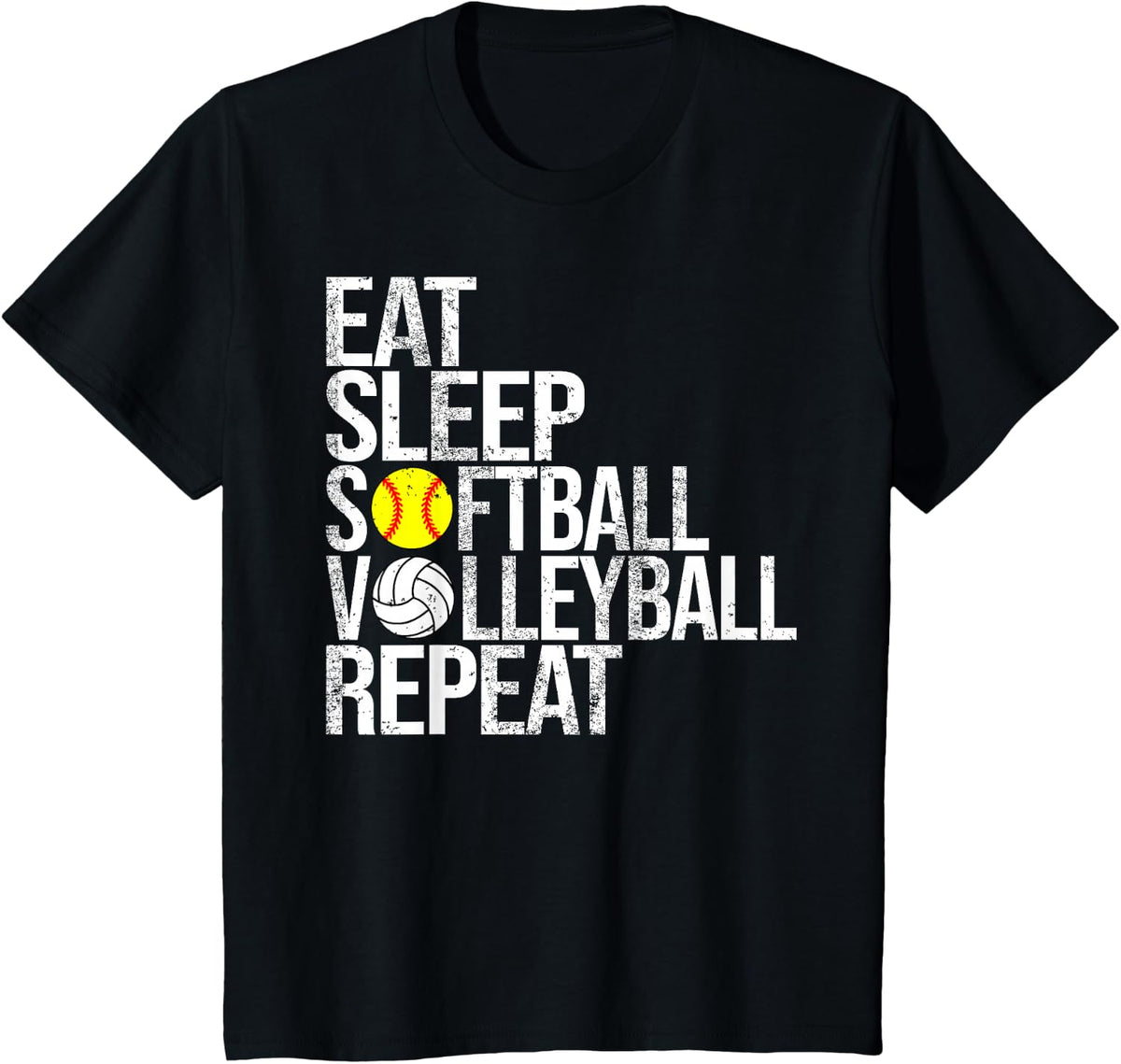 Eat Sleep Softball Volleyball Repeat Funny Ball T-Shirt - Black