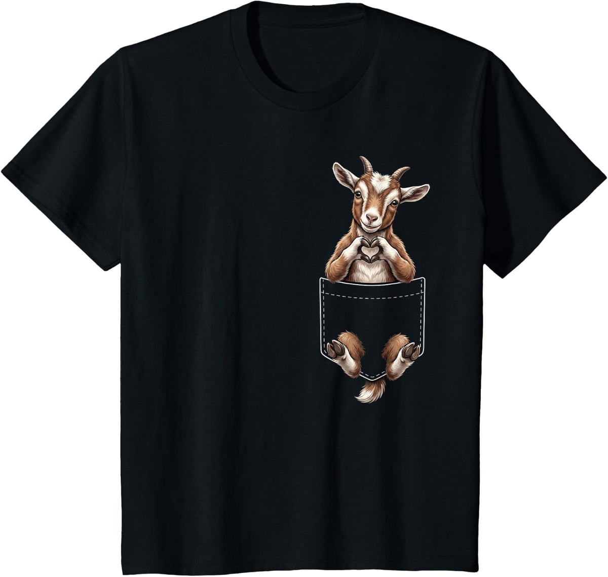 Goat Pocket Heart Sign Wildlife Valentines T-Shirt - Black