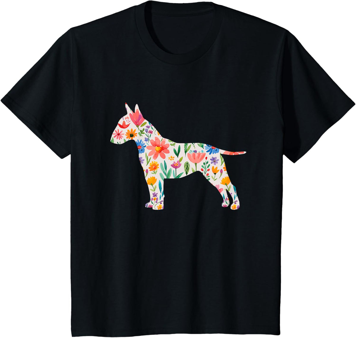 Bull Terrier watercolor flowers design T-Shirt - Black