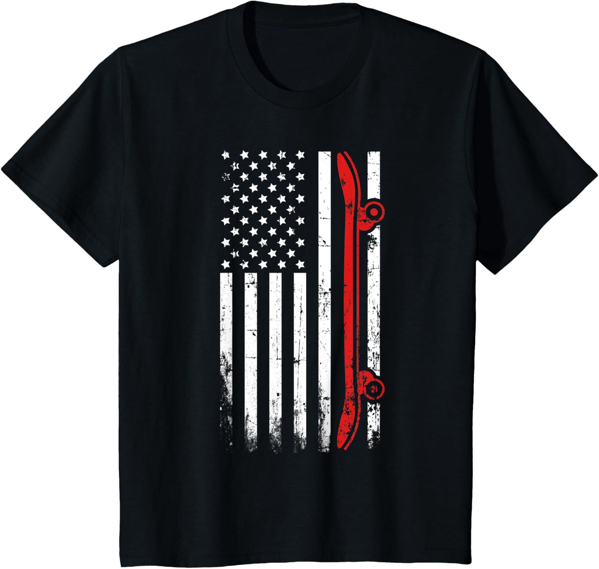 Skateboarding American Flag - July 4th Skateboard T-Shirt - Black
