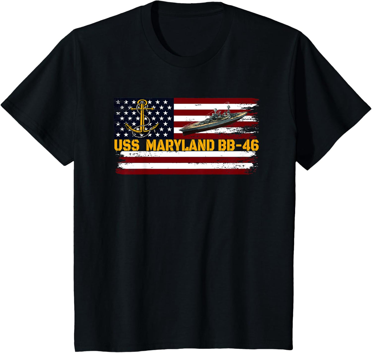USS Maryland BB-46 WW2 Battleship Warship Veteran Father's T-Shirt - Black