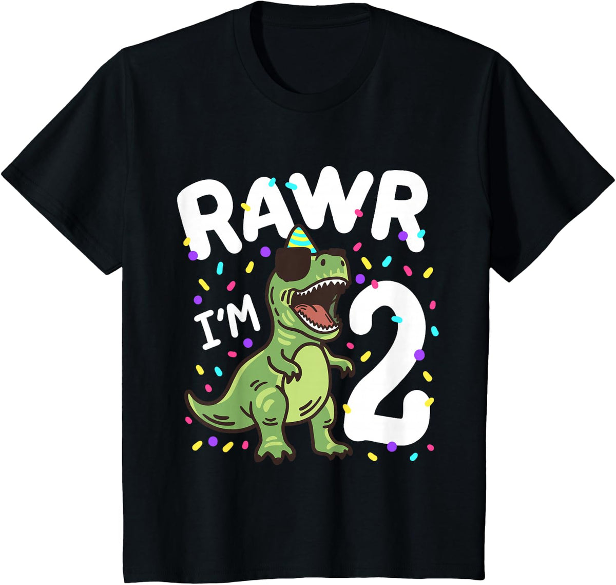 Two Rawr I'm 2 Years Old T Rex Dinosaur 2nd Birthday Boys T-Shirt - Black