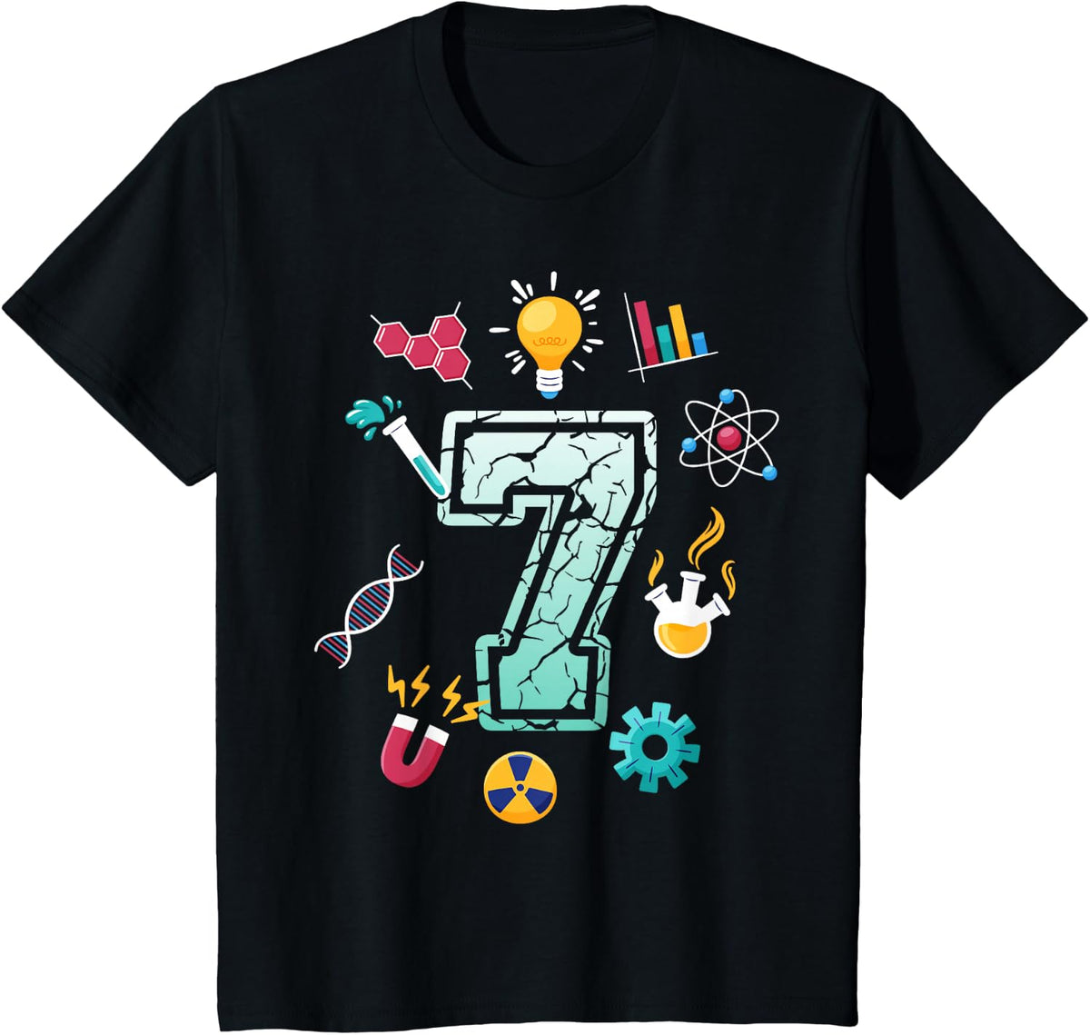 Science 7 Year Old Birthday School Party Scientific Matching T-Shirt - Black