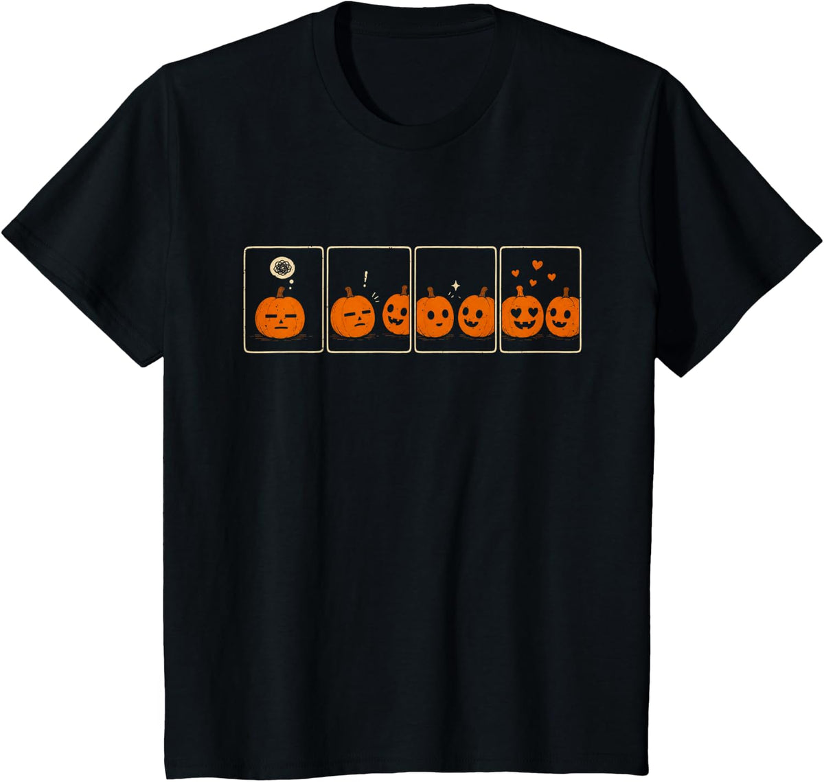 Halloween Pumpkin Comic Strip Love Story Graphic T-Shirt - Black