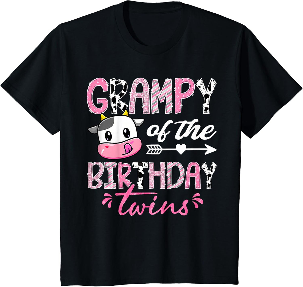 Grampy of The Birthday Twins Farm Cow 1st Birthday Party T-Shirt - Black