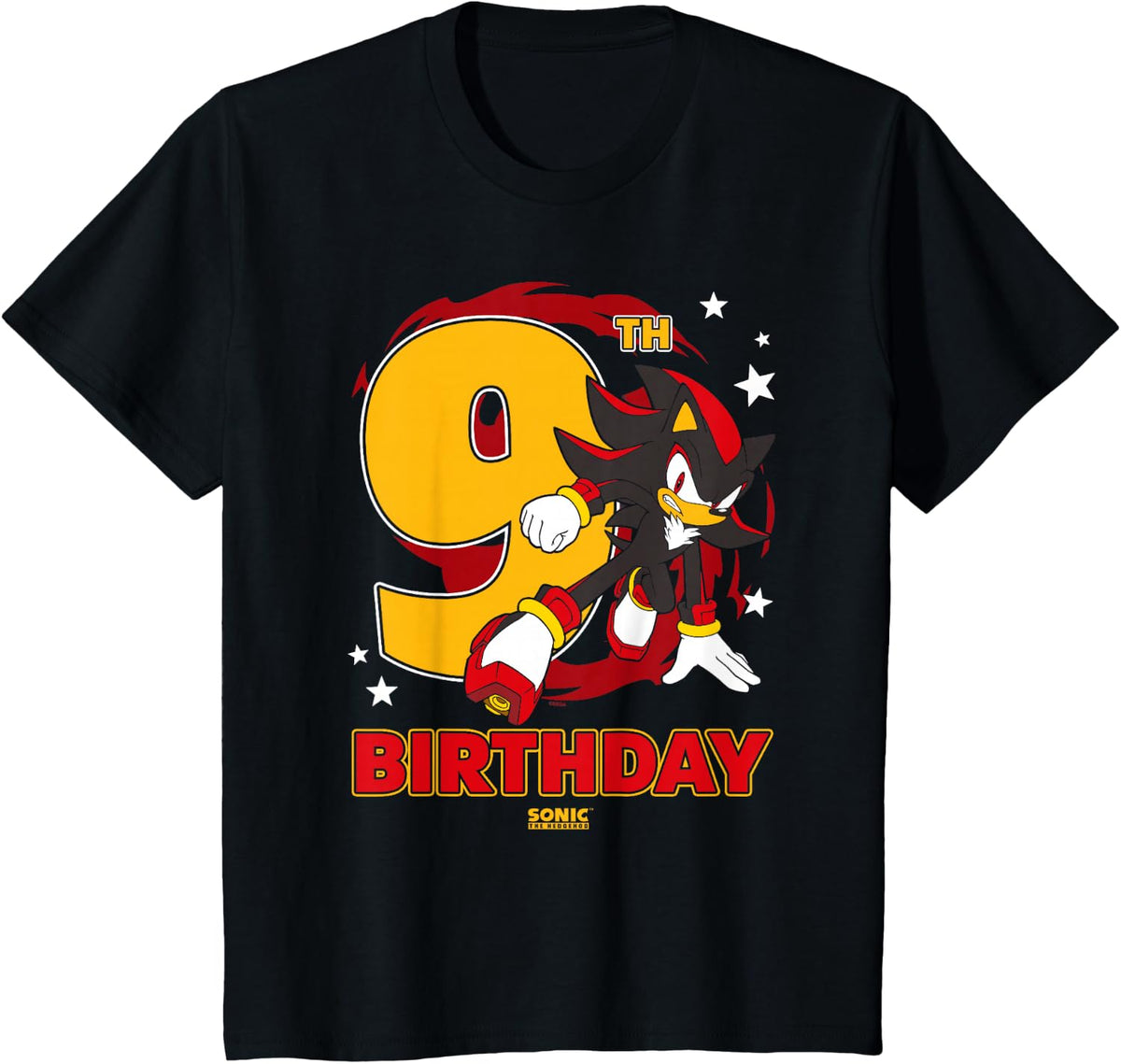 Sonic The Hedgehog Epic Shadow 9th Birthday Big Chest Logo T-Shirt - Black