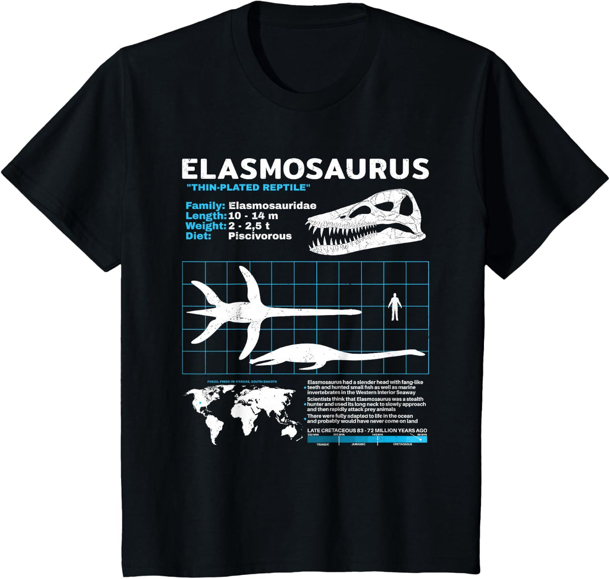 Elasmosaurus fact sheet Dinosaur Facts T-Shirt - Black