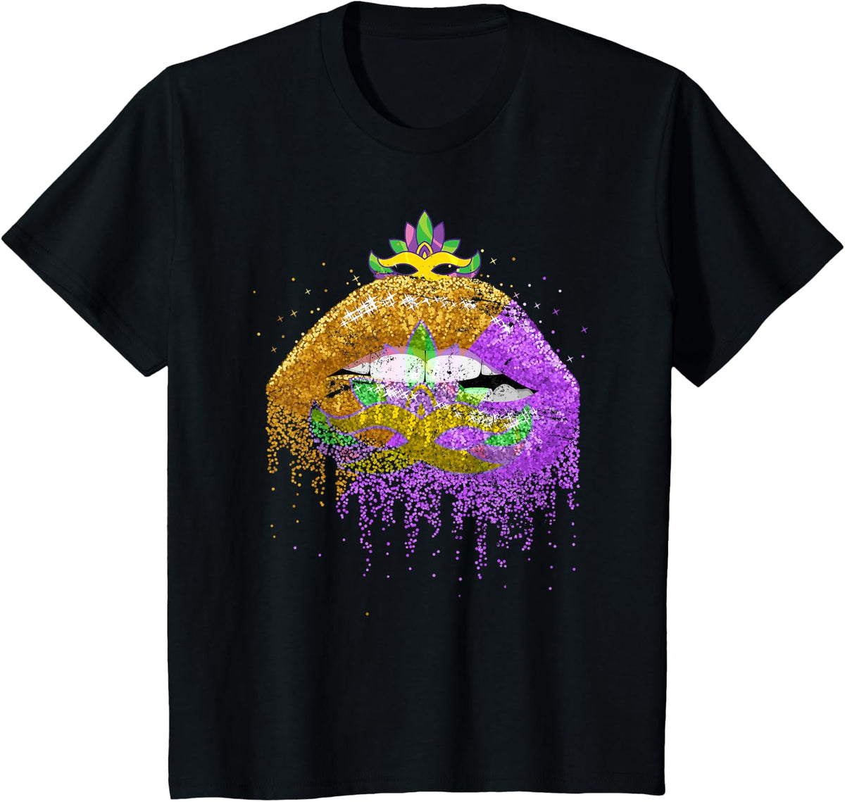 Lips Masquerade Women Gift Costume Party Mardi Gras T-Shirt - Black