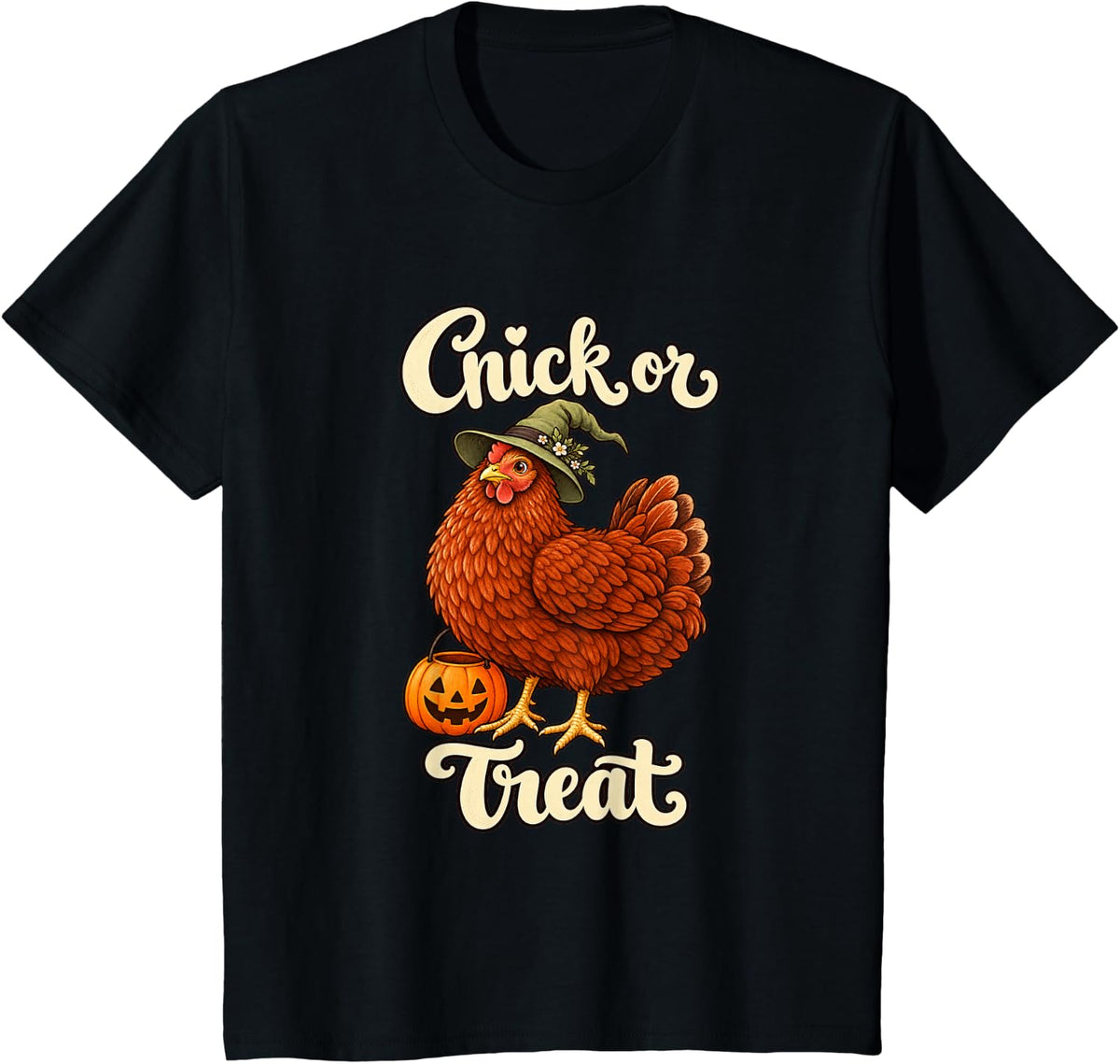 Chick or Treat Funny Chicken Keeper Halloween Witch Pun T-Shirt - Black