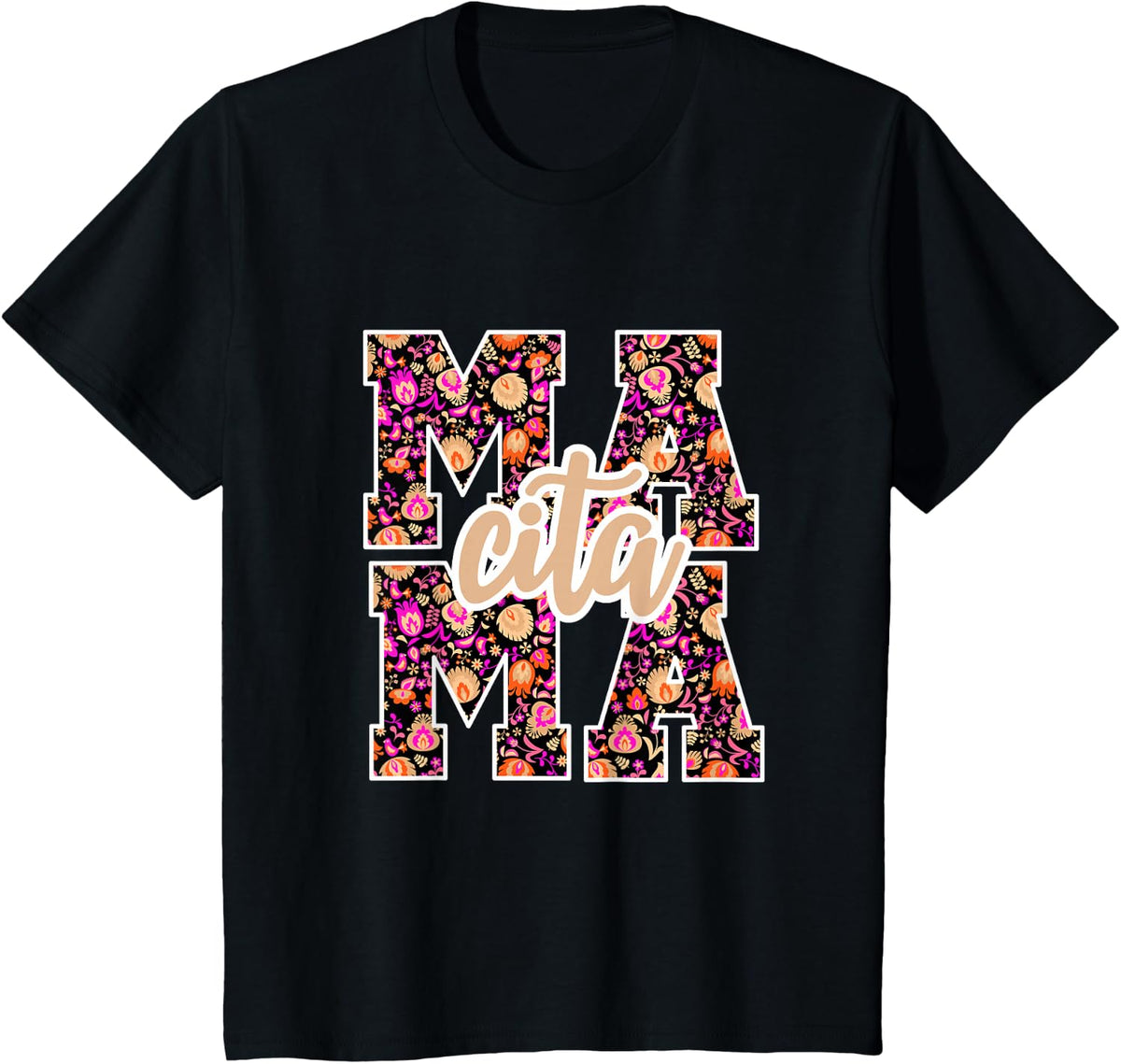 Mamacita Latina Women Modern Floral Aesthetic T-Shirt - Black