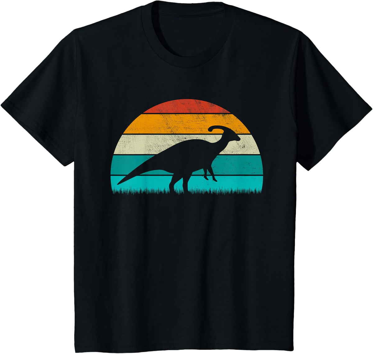 Parasaurolophus - Vintage Retro Sunset Dinosaur Lovers T-Shirt - Black