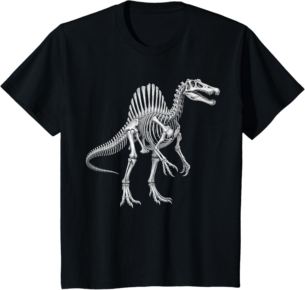 Spinosaurus Skeleton Sail Backed Dinosaur Fossil T-Shirt - Black