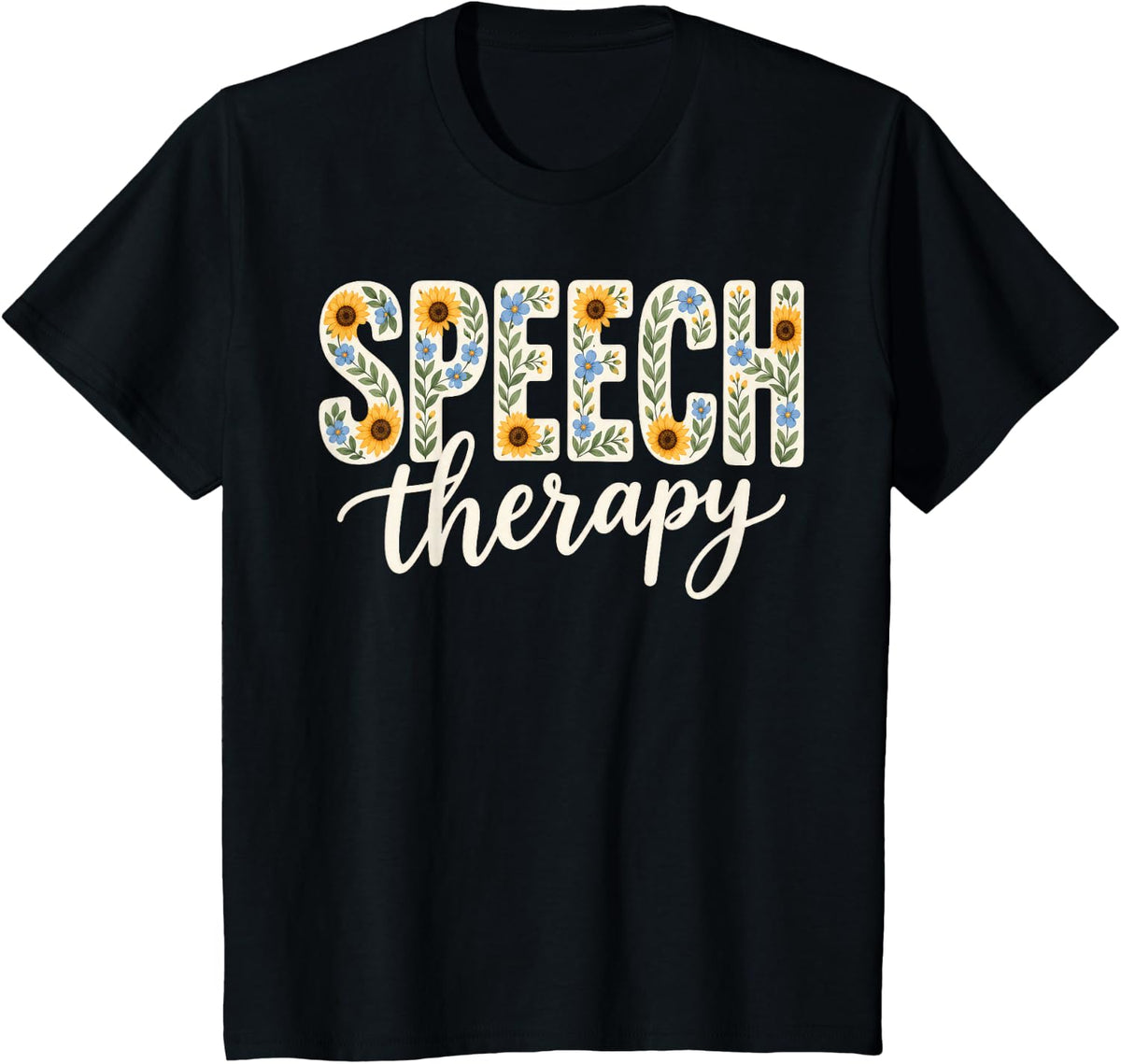 Speech Therapy Sunflower Language Communication T-Shirt - Black