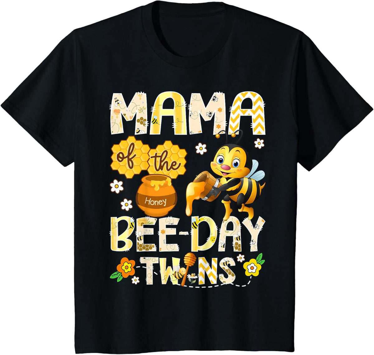 Mama of The Bee-Day Twins Funny Mama to Bee T-Shirt - Black