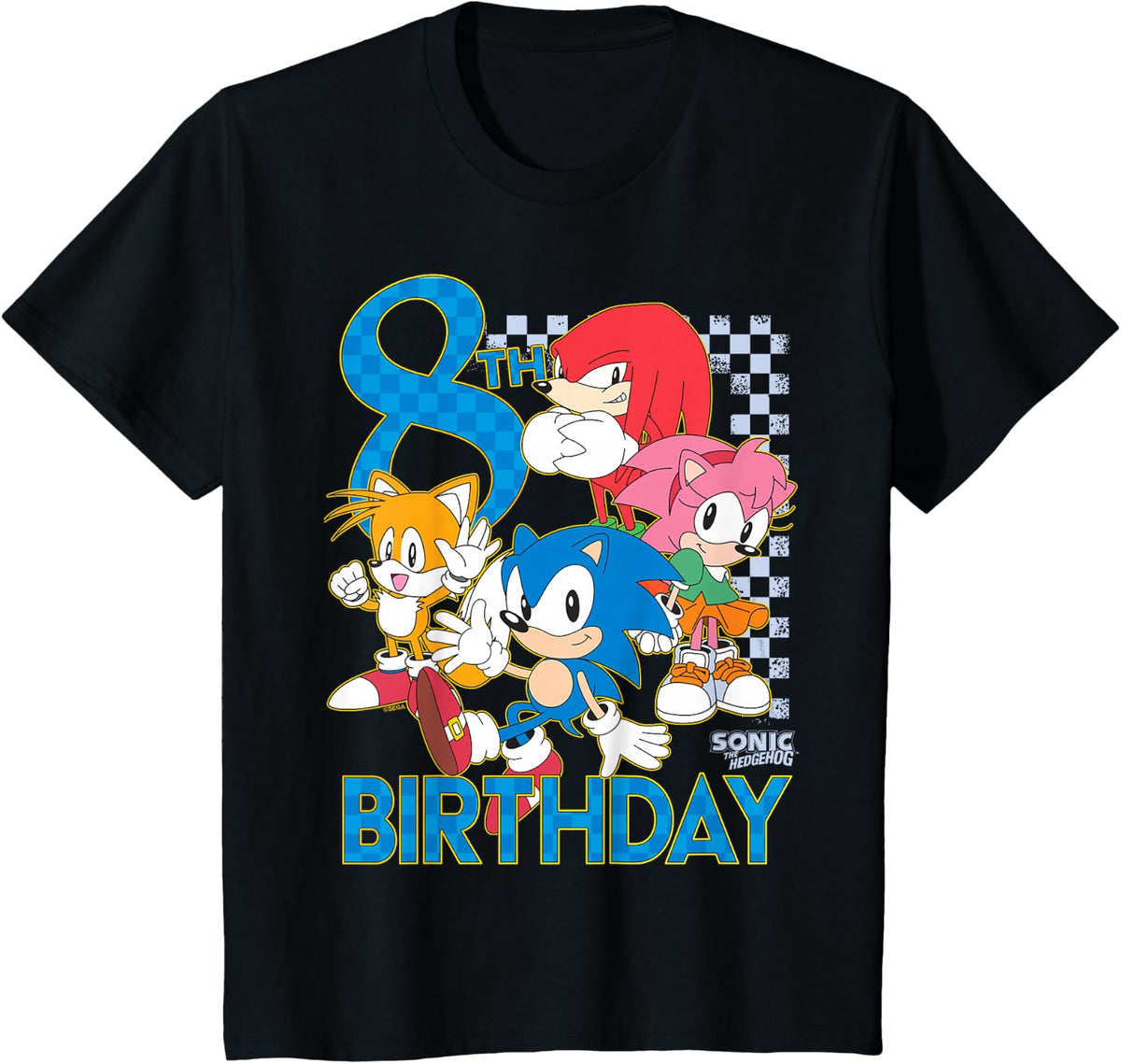 Sonic The Hedgehog 8th Birthday Classic Art Sonic & Friends T-Shirt - Black