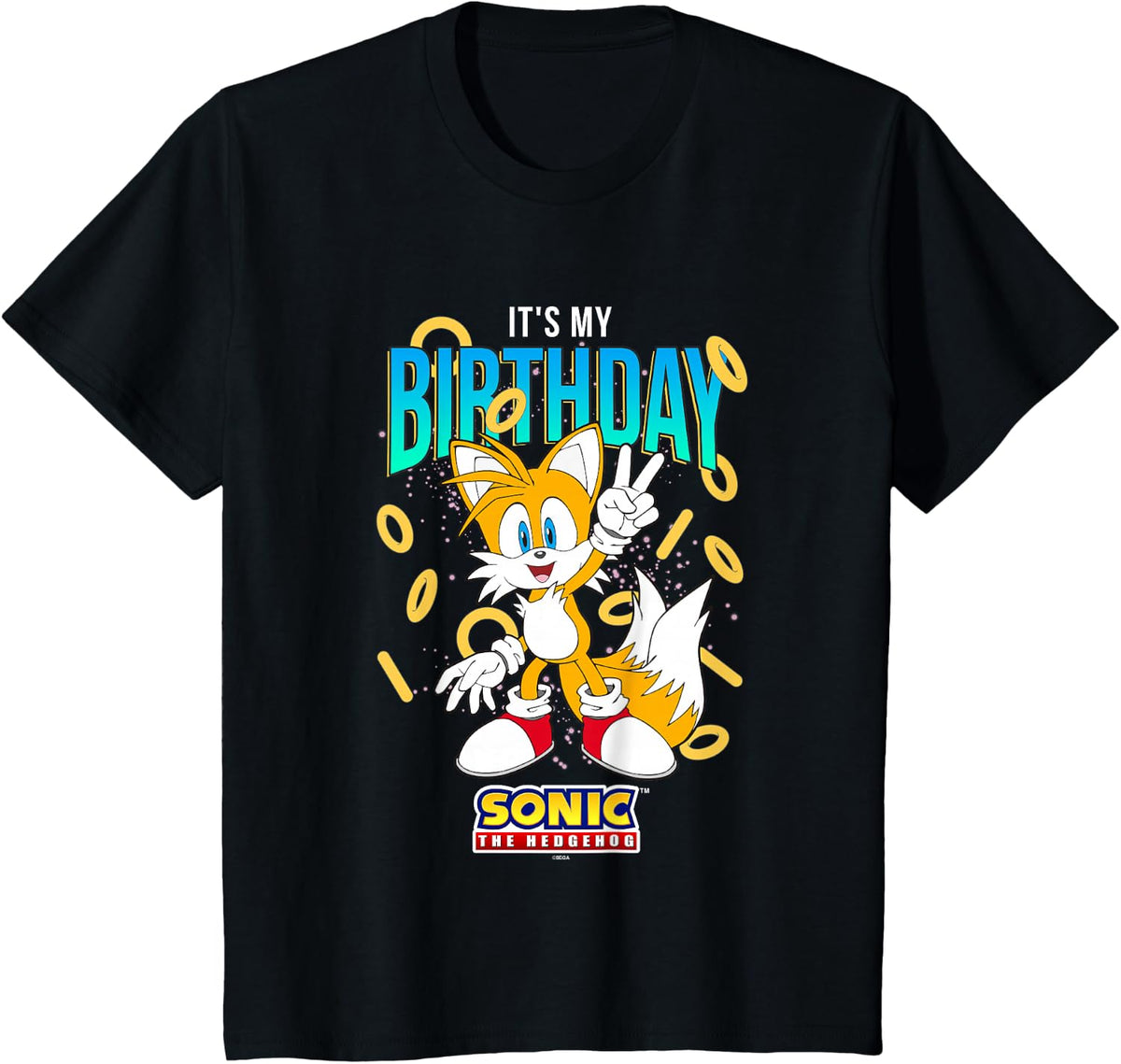 Sonic The Hedgehog Birthday It's My Birthday Tails Rings T-Shirt - Black