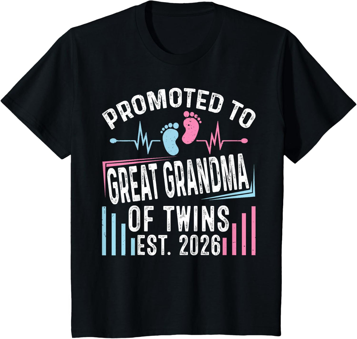 Promoted to Great Grandma of Twins Est 2026 Baby Shower T-Shirt - Black