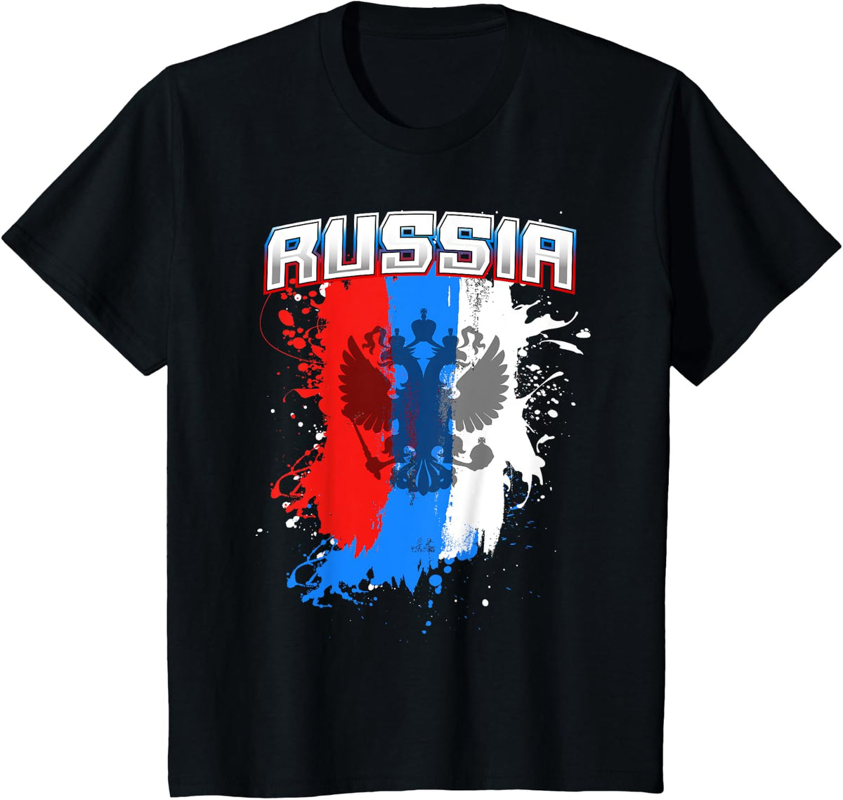 Russian Flag Gift For Men, Women And Kids Team Russia Eagle T-Shirt - Black