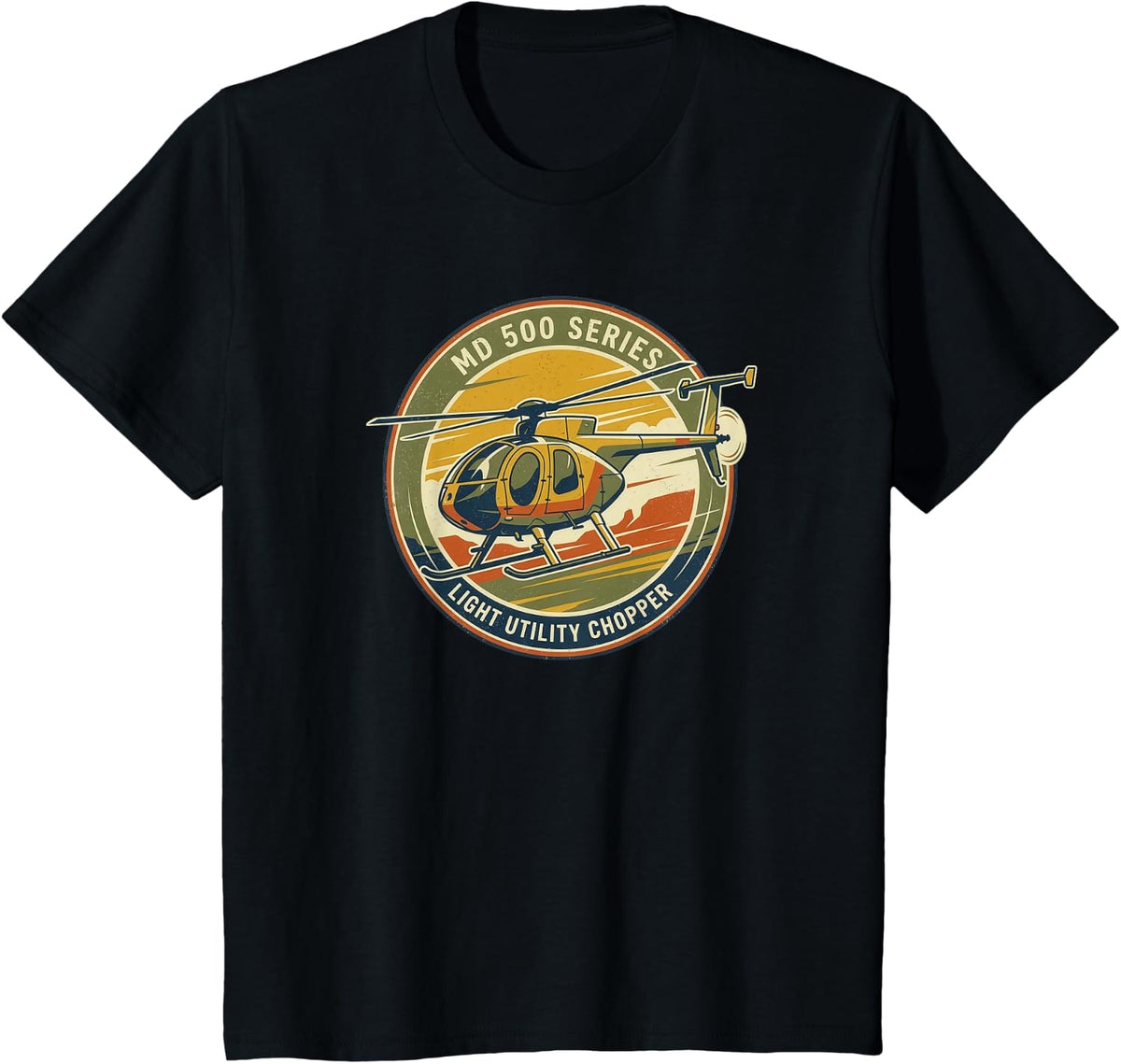 MD 500 Helicopter Pilot Hughes 500 Chopper T-Shirt - Black