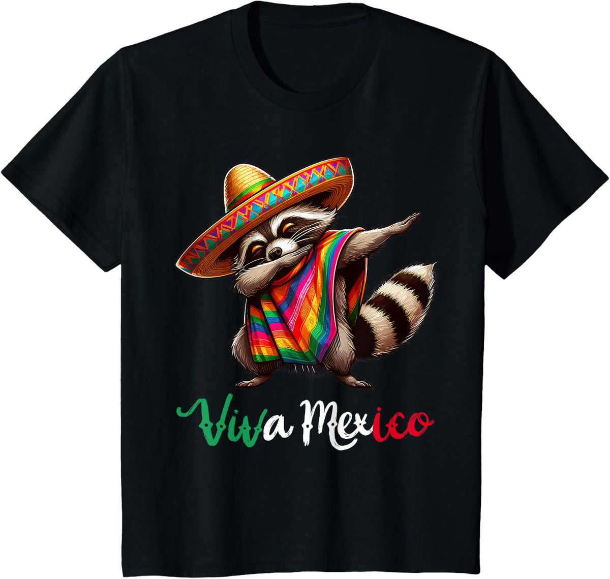 Viva Mexico Dabbing Raccoon Sombrero Mexican Party T-Shirt - Black