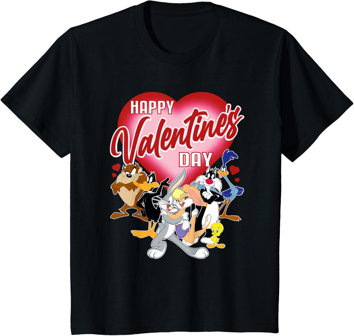 Looney Tunes Valentines Day Bugs Lola Tweety Taz Daffy T-Shirt - Black