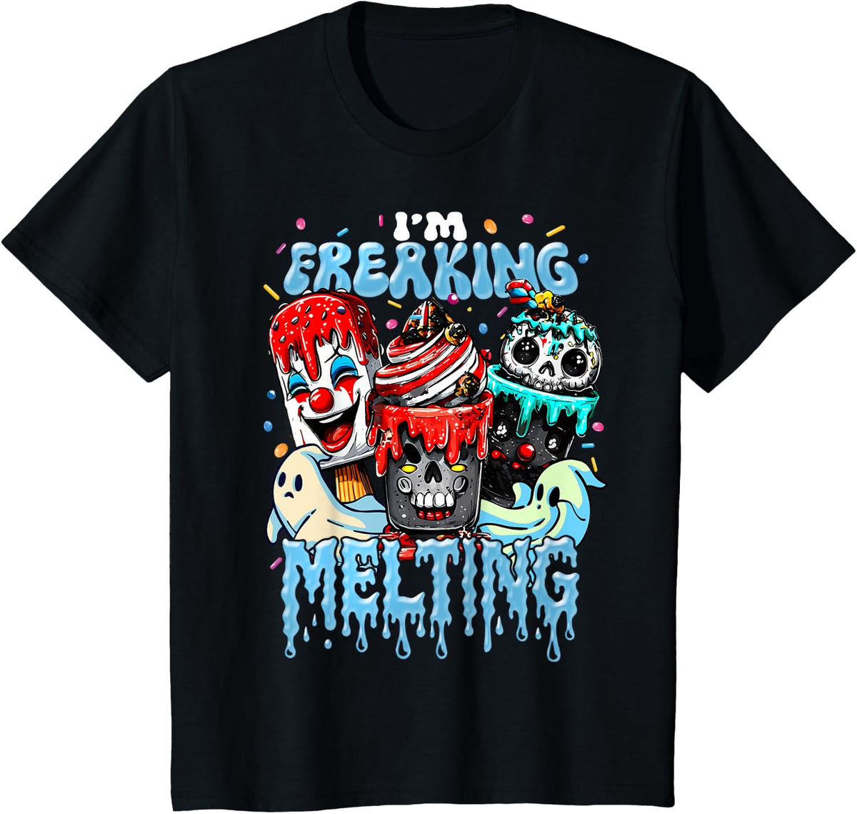 I'm Freaking Melting Cute Skull Ice Cream Halloween Spooky T-Shirt - Black
