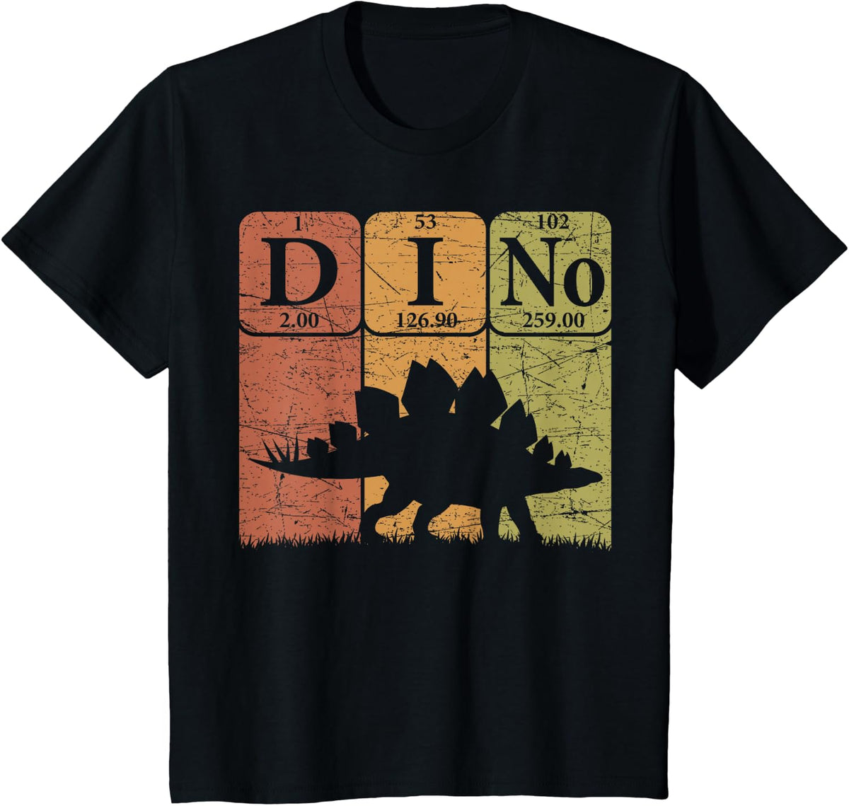Dinosaur Periodic Table Elements Stegosaurus Paleontologist T-Shirt - Black