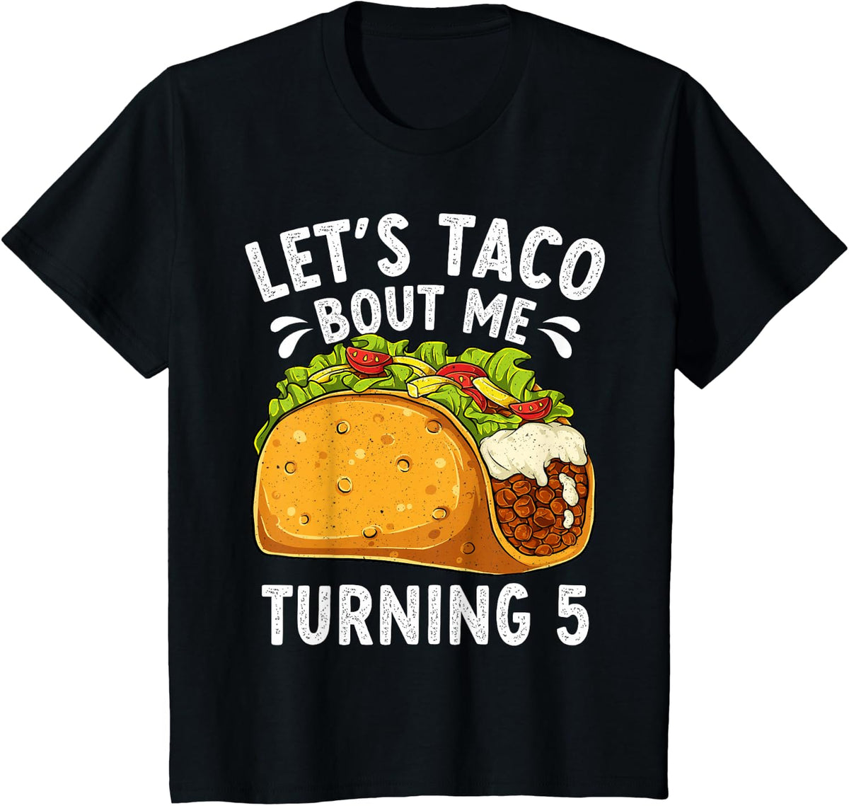 Funny 5th Birthday Taco 5 Years Old Boys Girls Kids T-Shirt - Black