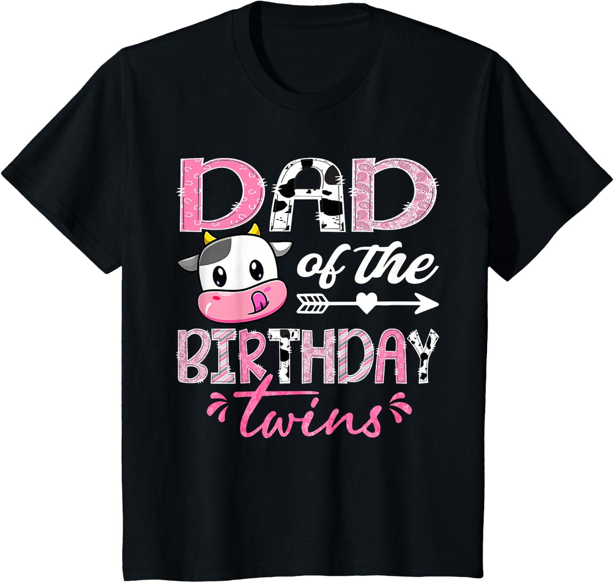 Dad of The Birthday Twins Farm Cow 1st Birthday Party T-Shirt - Black