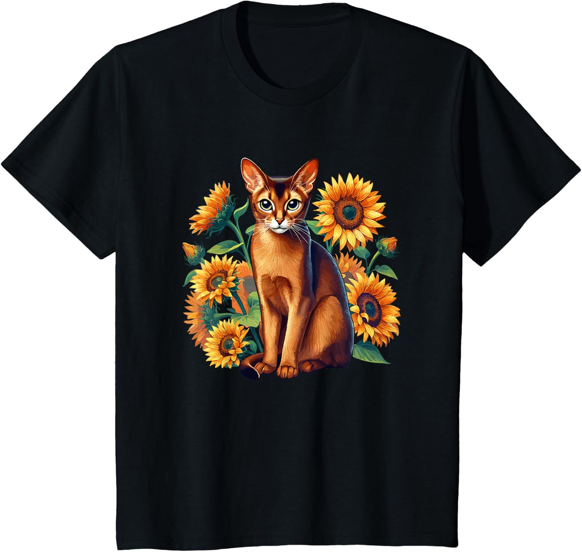 Sunflowers Abyssinian Abyssinians Abys Cat T-Shirt - Black