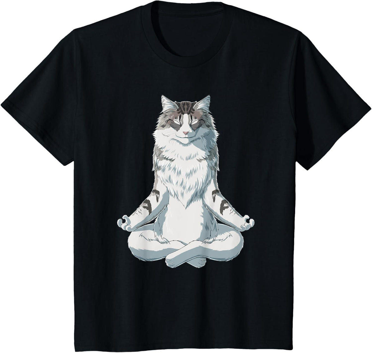Funny Yoga Norwegian Forest Cat Men Women Kids T-Shirt - Black