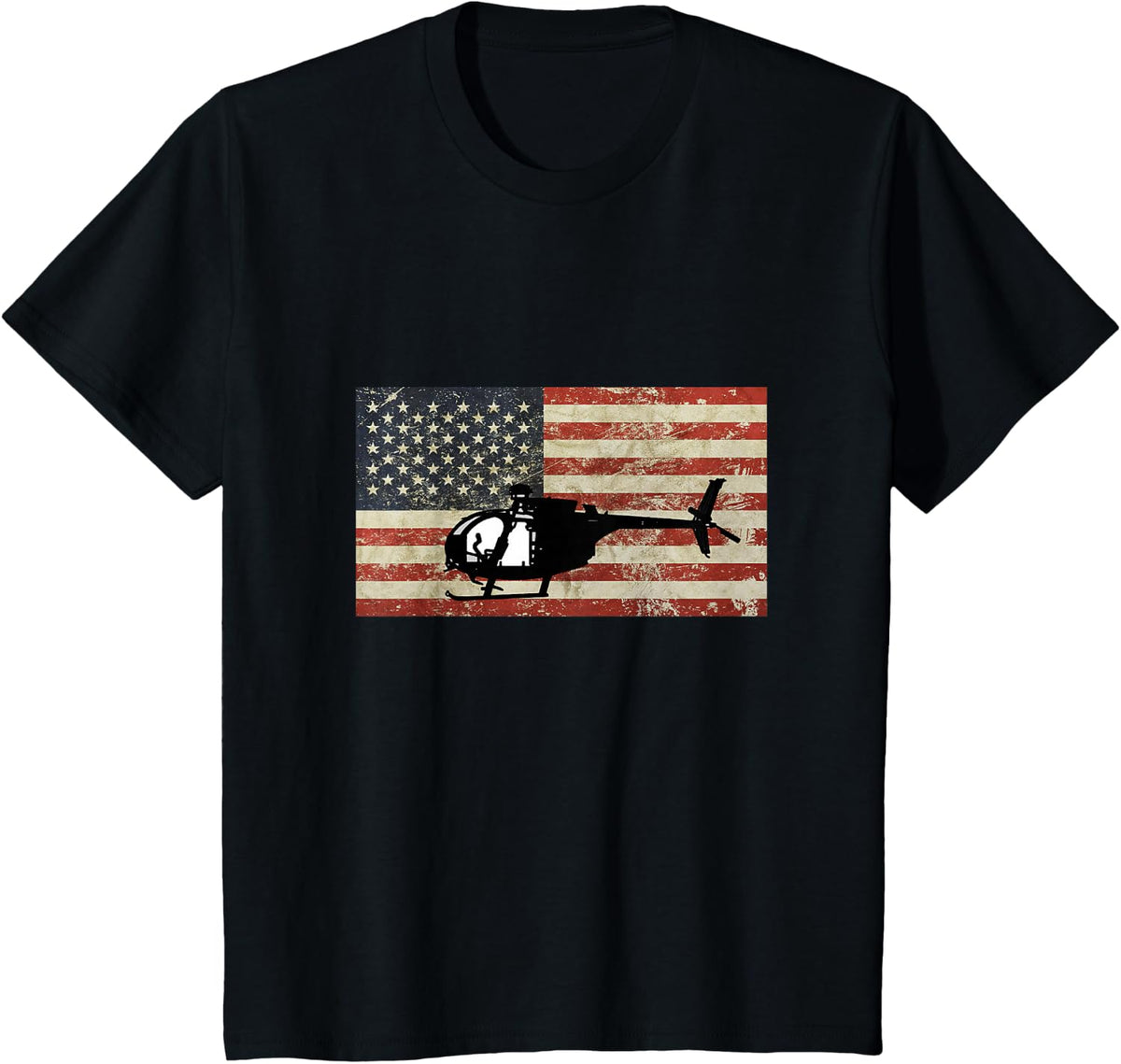 American USA Flag Little Bird Helicopter Pilot Army Military T-Shirt - Black
