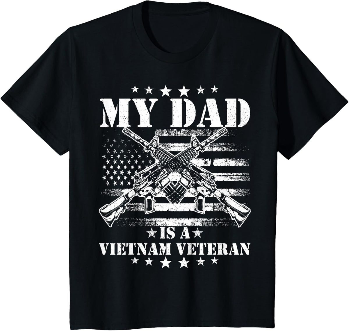 My Dad Is A Vietnam Veteran Proud US Patriotic Vet USA Flag T-Shirt - Black