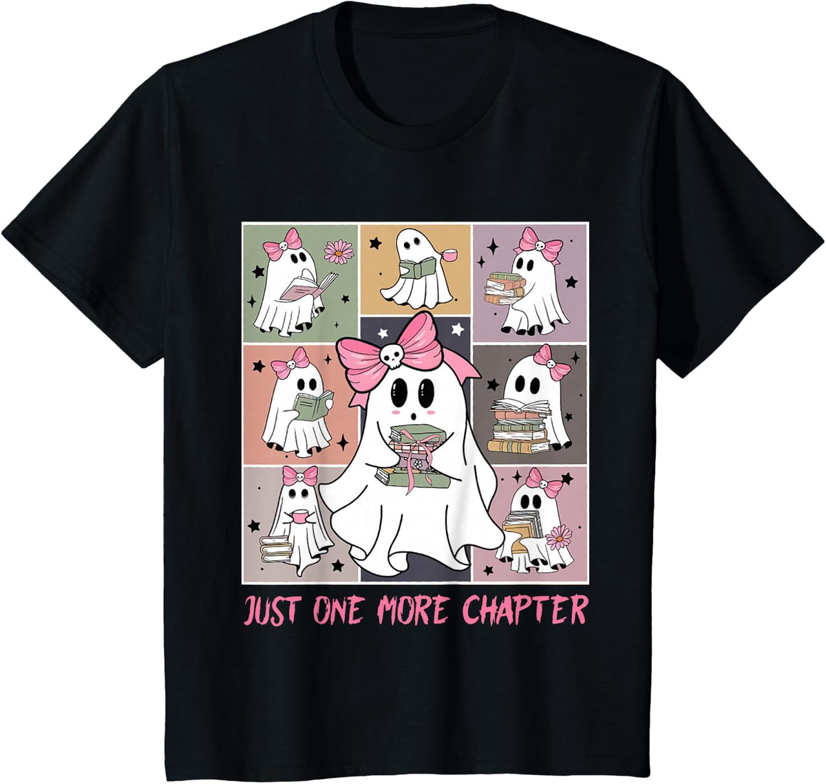 Just One More Chapter Cute Ghost Reading Book Halloween T-Shirt - Black
