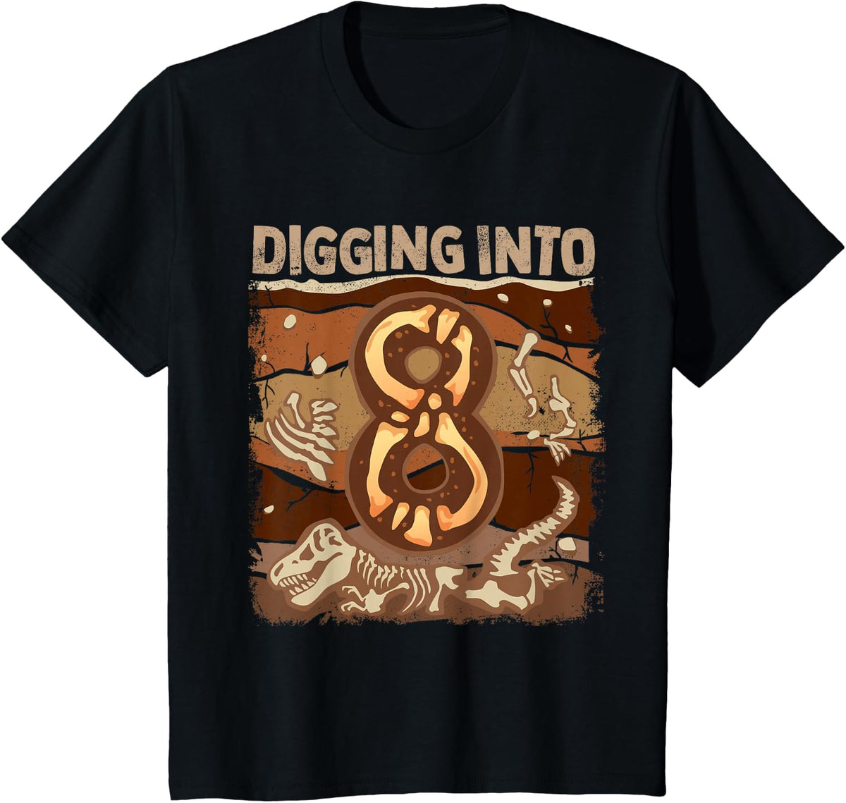 Future Paleontologist 8 Years Old Fossils Birthday Party T-Shirt - Black