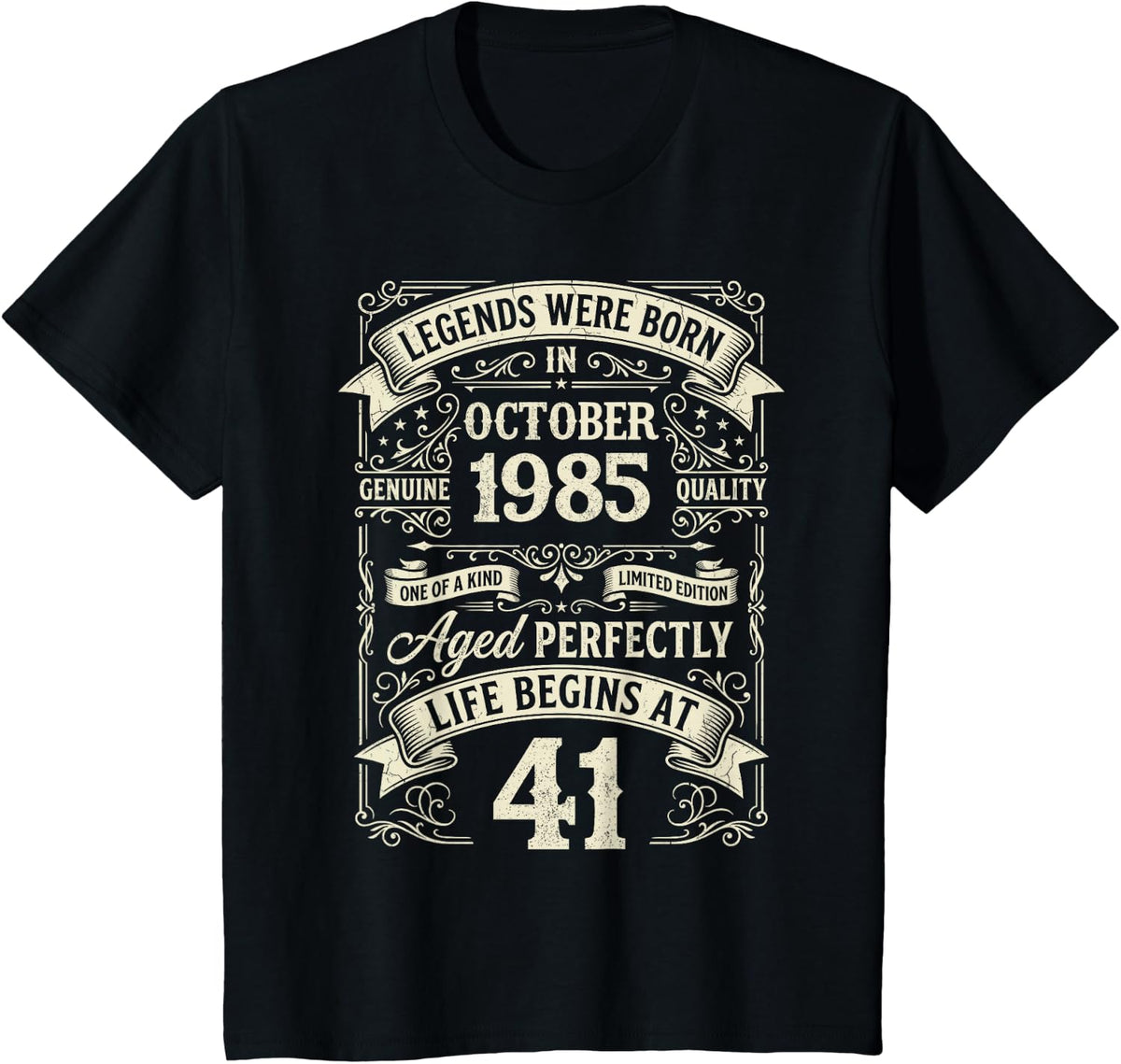 Vintage 41st Birthday Legends Born in October 1985 T-Shirt - Black