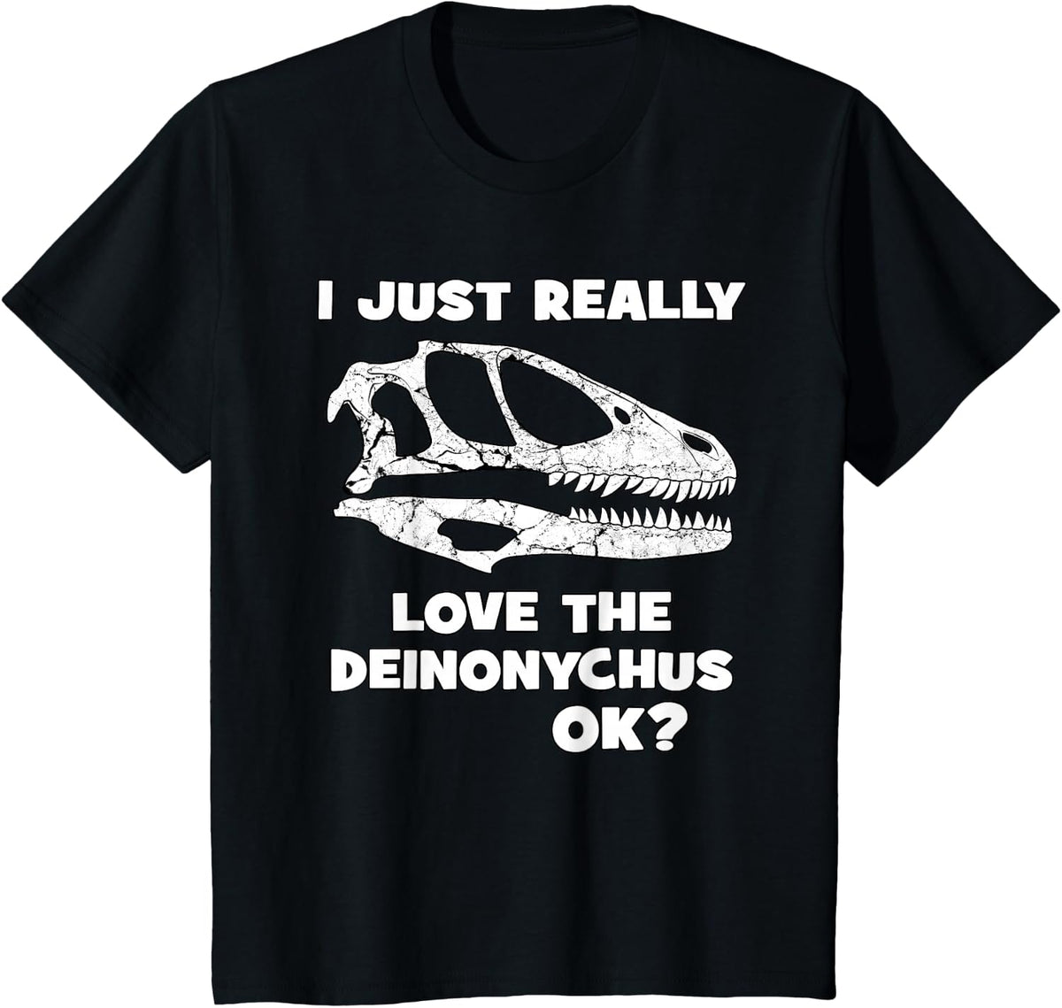 Deinonychus Head Fossil Skull Dinosaur Bones T-Shirt - Black