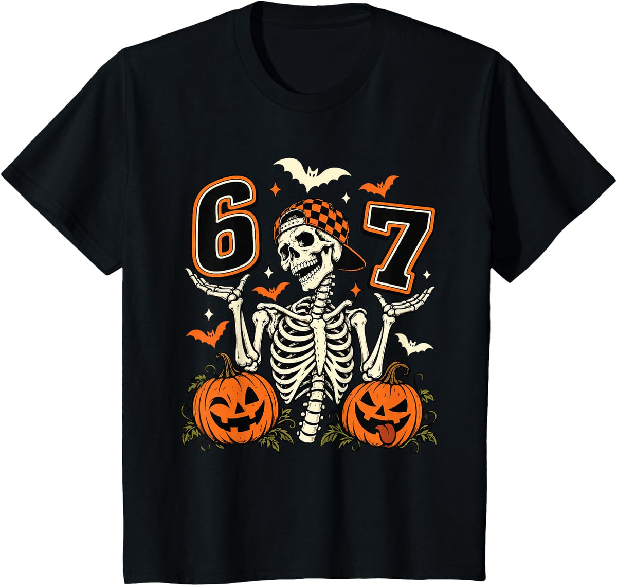67 Halloween Funny Skeleton Pumpkin Six Seven Men Boys T-Shirt - Black
