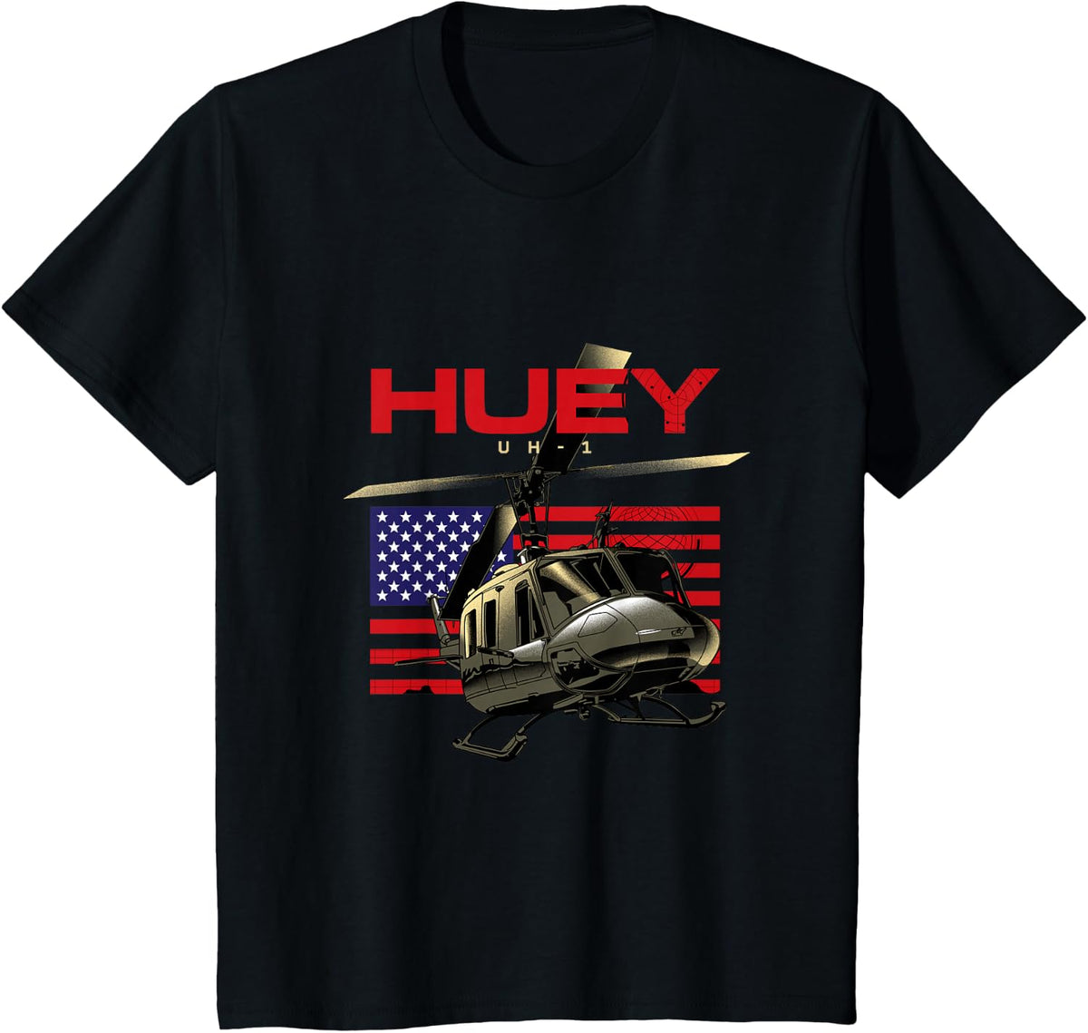 Huey Military Helicopter Airplane T-Shirt - Black