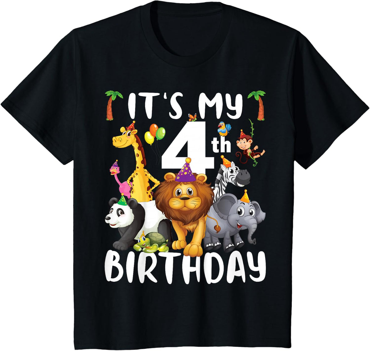 Its My 4th Birthday Zoo Shirt Safari Jungle Animals Lover T-Shirt - Black