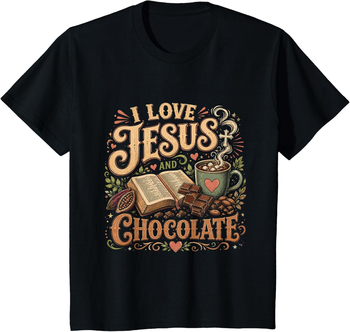 I Love Jesus and Chocolate Christian Bible T-Shirt - Black