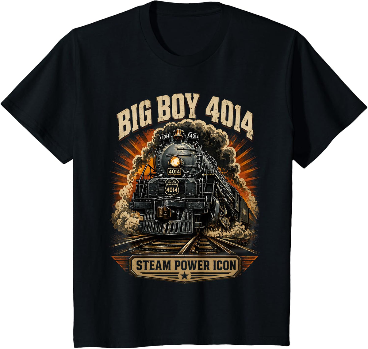 Big Boy 4014 Retro Steam Locomotive Railroad Train Engine T-Shirt - Black