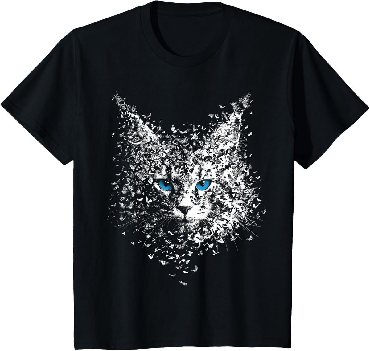 Blue Eyes Print Butterfly Norwegian Forest Cat Owner T-Shirt - Black