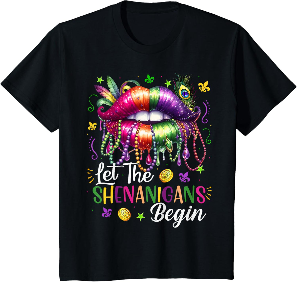 Mardi Gras Let The Shenanigans Begin Lips New Orleans T-Shirt - Black