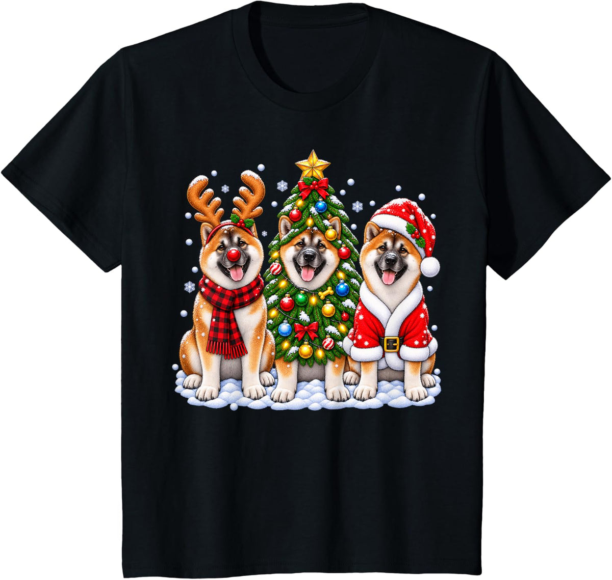 Akita Dog Merry Christmas Santa Hat Holidays Xmas T-Shirt - Black