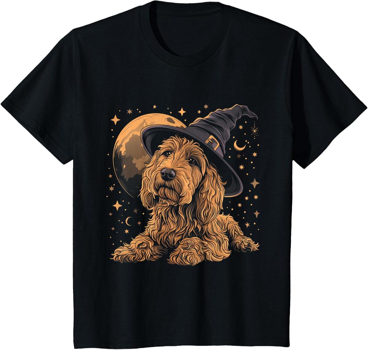 Goldendoodle Halloween Dog Wizard Hat Funny Witch Costume T-Shirt - Black