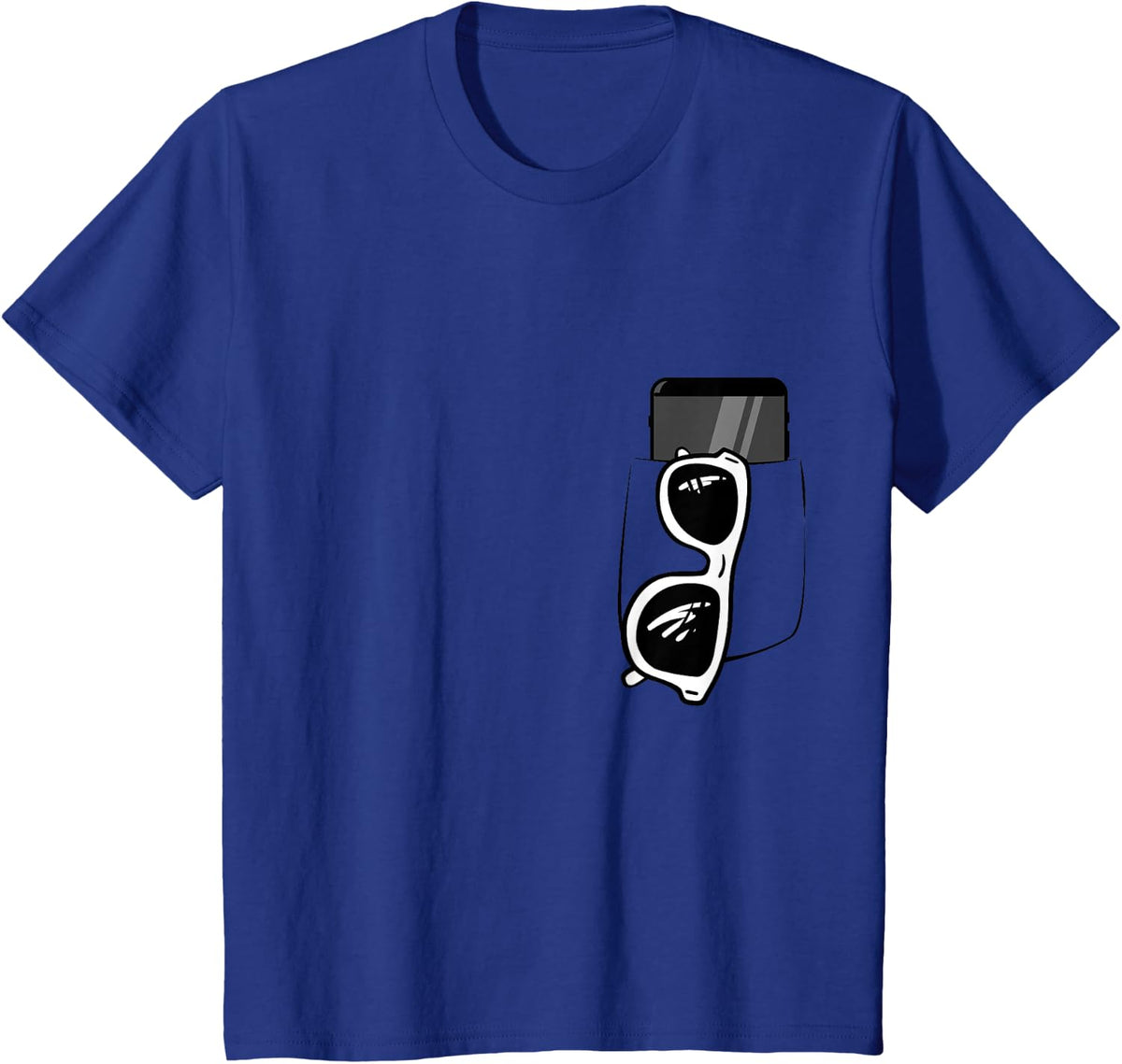 Fake pocket with black print on sunglasses and phone T-Shirt - Royal Blue
