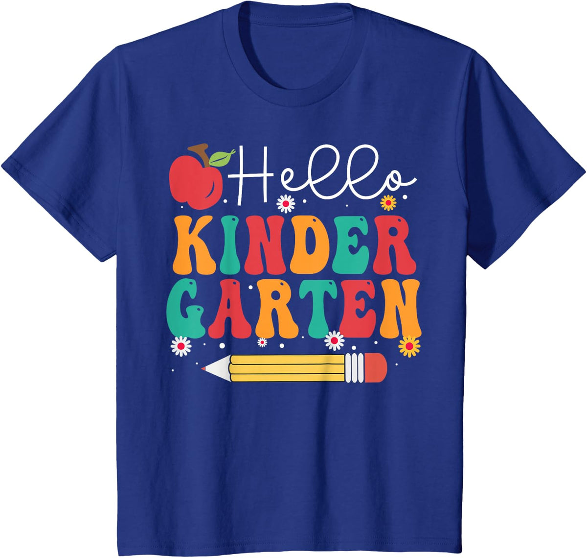 Kindergarten Vibes Hello Team Back to School Teacher Groovy T-Shirt - Royal Blue